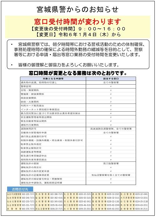 お知らせ（窓口受付時間変更）